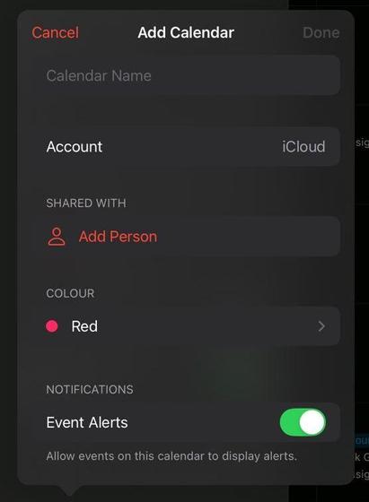 iPadOS Calendar app: Screenshot showing "Add Calendar" must be an iCloud Calendar.  CalDAV is not choosable instead.