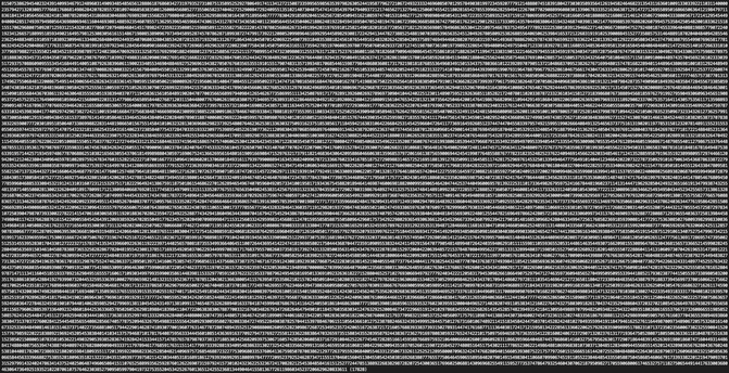 Screenshot of the 17828-digit prime number in its entirety. The white digits on the black background are so numerous it appears like a grey rectangle when zoomed out.