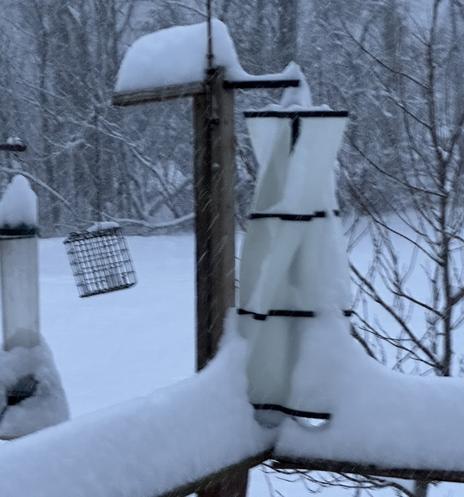 older wind spinner that’s mounted at top and bottom, shown during snowstorm so not as easy to see both ends, but does show the type of conditions to expect