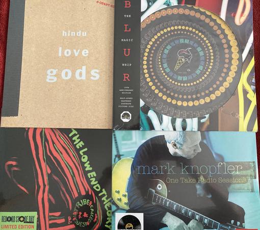 Clockwise from top left, Hindu Love Gods, The Magic Whip by Blur, One Take Radio Sessions by Mark Knopfler and The Low End Theory by A Tribe Called Quest