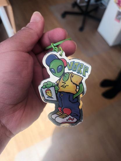 Photo of an Alien saying VORP keychain (refering to the Bogos Binted meme)