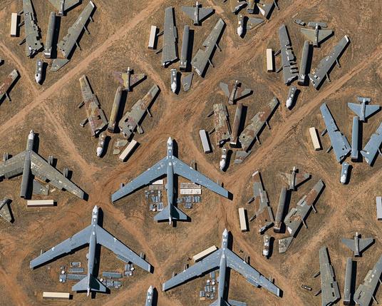 an aerial image of an aircraft junkyard