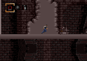 A more colourful agent running towards a robot. He is carrying a magnet and a grenade.