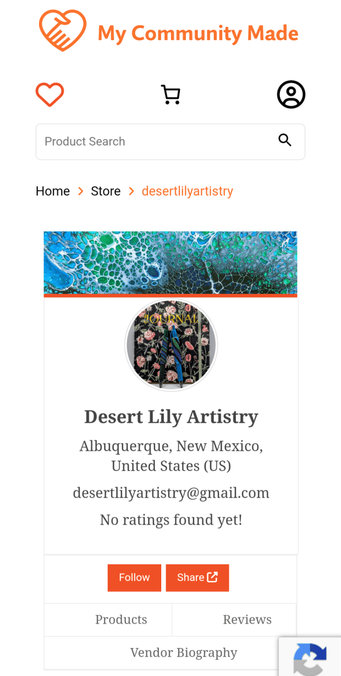 A screenshot of the homepage for my My Community Made online shop.