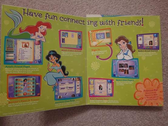 A photo of the box's gate-fold, showing several disney characters posing around screenshots of the software.