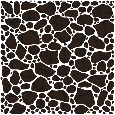 Code generated design. A bright background covered by irregular shapes of various sizes. The shapes are packed trying to cover all the space while keeping a distance between them.

The design is rendered twice, the second time rotated 90 degrees with blend mode ADD, giving the shapes a inner texture.

The shapes may look like stones placed on the ground to create a path.

The shapes are low-poly but with rounded corners.