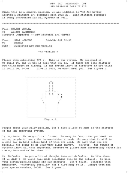 A screenshot of the original message, as sent in 1982. This message includes a few VAX MAIL headers and an unrelated prolog, but is otherwise identical to the text.