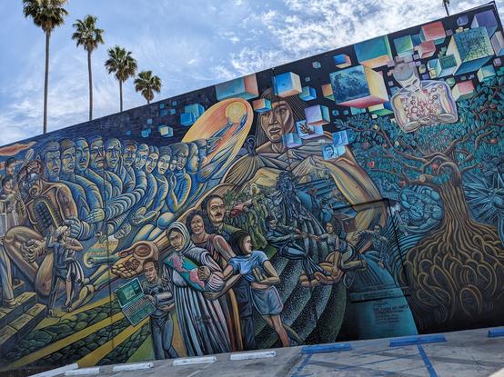 A lot going on in a Chicano styled mural