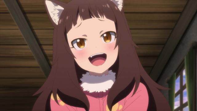 Pondeli, a cat girl shown with a visible fang.