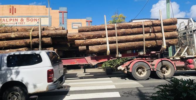 Bellingen, main drag. Trucks driving away koala habitat (Tuckers Nob SF) impoverishing the entire area.