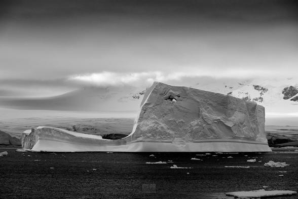 A black and white image of our first sighting of an absolutely massive iceberg.

Sony A1, Sony 70-200mm gm ii + Sony 1.4x TC - 1/1250s, f/6.3, ISO 1000