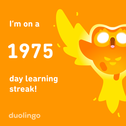 A Duolingo badge for a 1,975 day streak.
