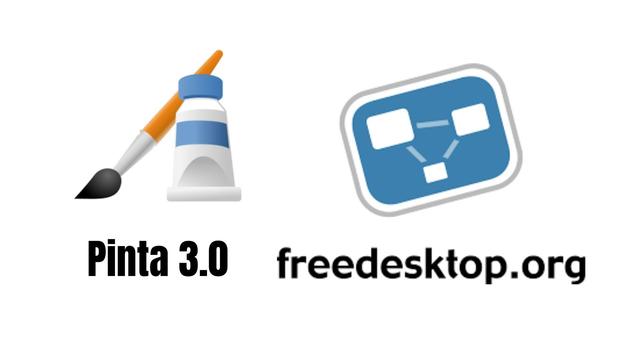 The Pinta painting application logo and the freedesktop.org logo on a white background.