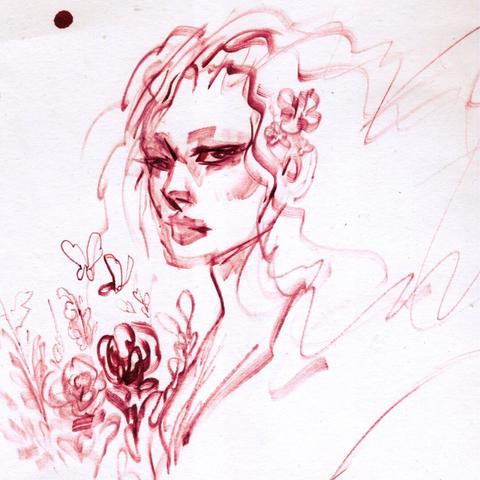 Calligraphy sketch of an androgynous woman