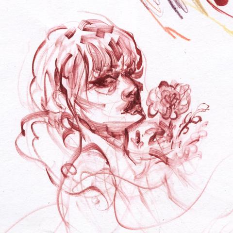 Calligraphy sketch of an androgynous woman