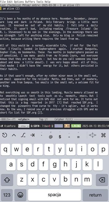 Text of my Gopherhole in Emacs