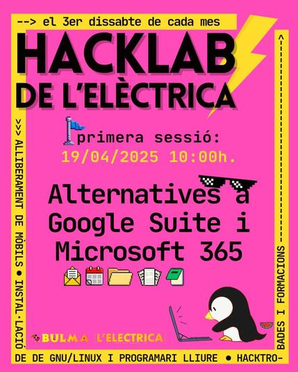 Hacklab de l'Elèctrica.
Alternatives a Google Workspace i Microsoft 365