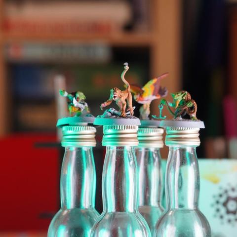 Four models all mostly in focus. Two goblins, a monkey and a parrot.