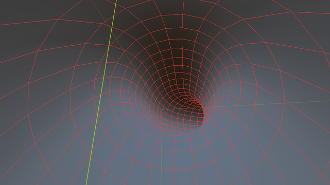 View inside a curving cylindrical manifold, with a rectangular grid marking out the surface...