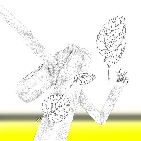 Unflatable character in the wind with leaves around it