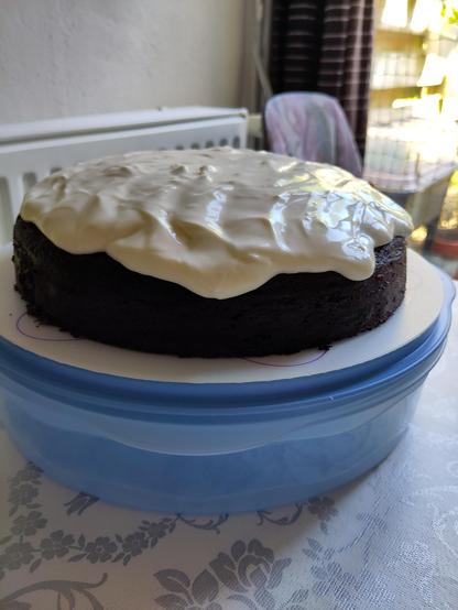 Chocolate cake with white frosting