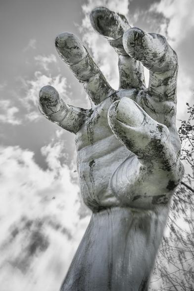 A massive, stone-like hand reaches dramatically towards the cloudy sky, conveying a sense of strength and motion. It is the outstretched right arm of a silver, screaming giant emerging from the ground at Viterbo's Parco Valle Faul. This is Il Risveglio (The Awakening), a fiberglass version of a sculpture created by John Seward Johnson II in 1980. 

#viterbo #italy #hand #awakening #sky #reaching #blackandwhitephotography #parcovallefaul #sculpture #dramatic #BuyIntoArt #AYearForArt #artforsale #wallartforsale #giftideas @joancarroll 

https://joan-carroll.pixels.com/featured/awakening-hand-viterbo-italy-joan-carroll.html