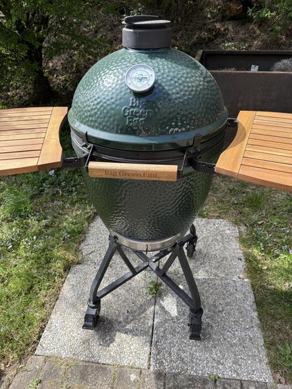 The Big Green Egg grill cooling down again some time after we finished.