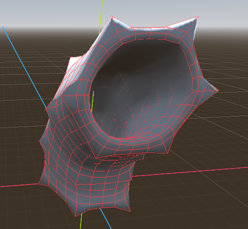 A smoothly curving bit of pipe-bend shaped geometry, except with regular spikey bits all over it...