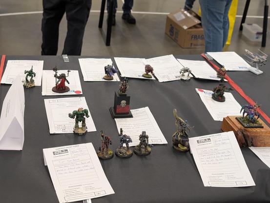 Gaming Figures on display. Mostly Warhammer with a few BattleTech and Fallout figures.