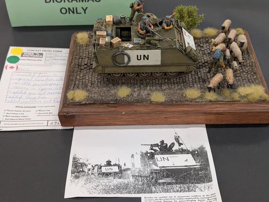 Diorama of Canadian Soldiers in an APC on a UN peace keeping mission.