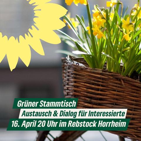 Korb mit Osterglocken auf Fahrradanhänger und stilisierte Sonnenblume