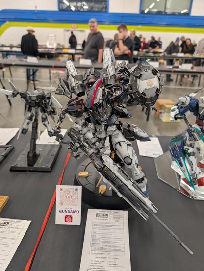 Gundam figure with light effects seen from front