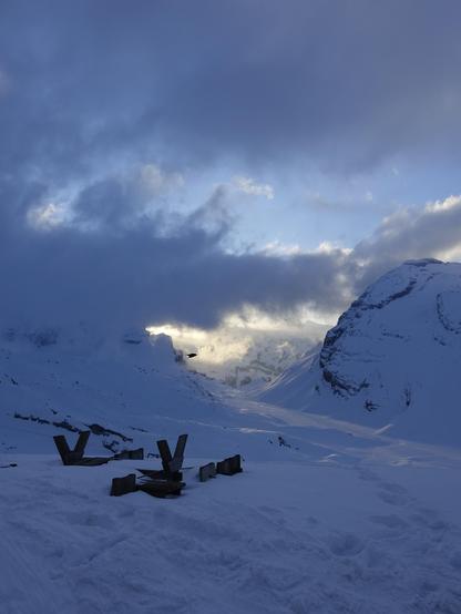 In the background the summit of the "Schneehore" with the its glacier underneath on the left side. Just below us the alpine hut. Several ski