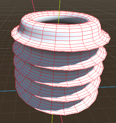 A Godot scene with a subdivision surface that is hollow and with sharp circumferential ribs on the outside