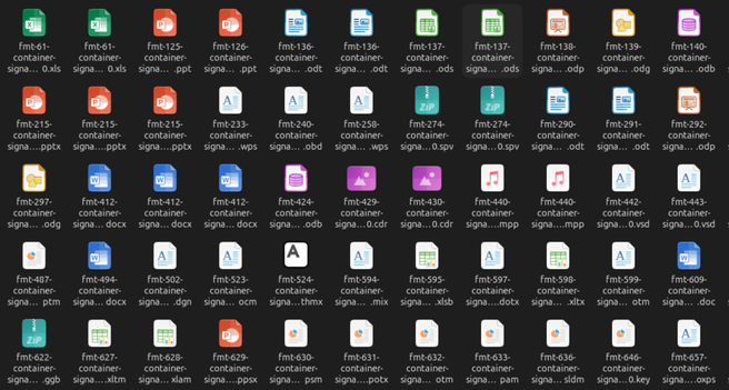 An image of the skeleton suite in Linux. The file extensions trigger display of the correct application icon for each of the files and so it looks like you have a lot of different file types around.