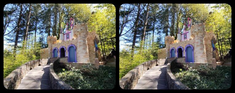 The castle at Enchanted Forest. It's small and mostly pink.