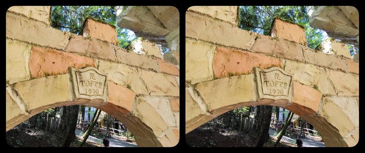 An archway at Enchanted Forest. Founder Roger Tofte has left his maker's mark and the date (1970) in the keystone.