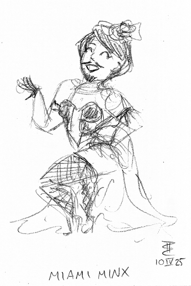 Pencil sketch of burlesque artist