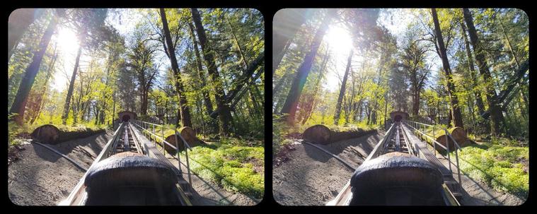 Big Timber Log Ride at Enchanted Forest. View from the log up the lift hill leading to the sawmill.
