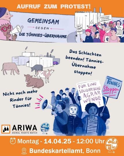 Altbot wollte nicht, ich kann nicht gut tippen.
Ein gezeichnetes Plaka
Auf dem Tiere, Schlachthof und Menschen zu sehen sind, mit Daten zur Veranstaltung