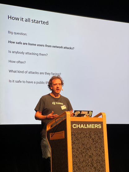 Michal Hrusecky speaking about Turris, the open source router.