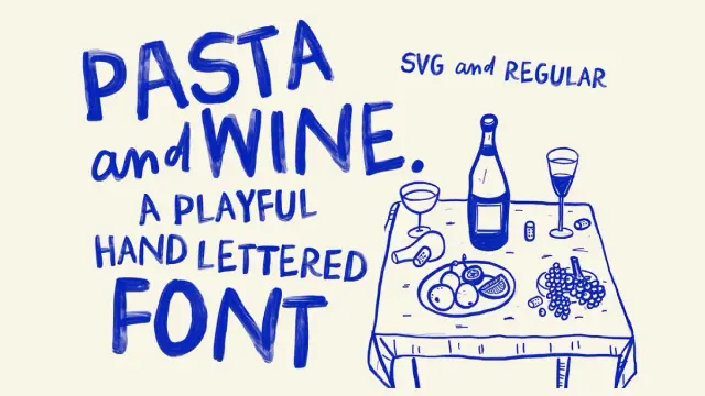 Pasta and Wine Typeface, a hand-drawn Bitmap SVG Font by Nicky Laatz