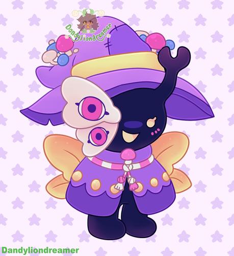 a bug beetle type fursona with a large purple witch hat and mushrooms on it, with a butterfly like mask on the left side of the face, and leaf like wings, with a purple cloak like outfit

#promosky #ocsky #artsky