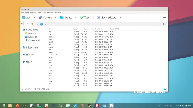 Screenshot of PeaZip 10.4 showing the main window while browsing the local file system.
