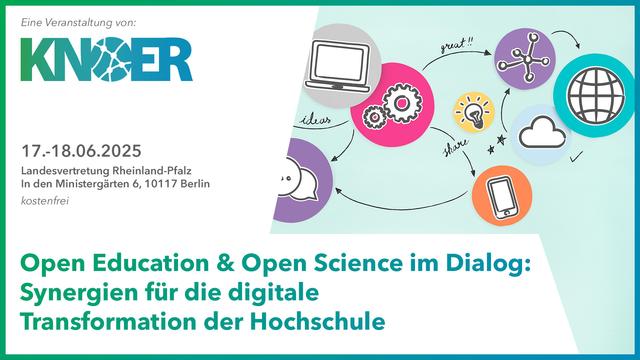 Verschiedene Symbole, die Smartphones, Computer und Wolken, abbilden, sind durch Pfeile verbunden. 

Der Veranstaltungstitel und das Datum sind abgebildet.