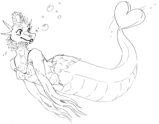 A merdragoness, with just a lower tail instead of legs, tentacles for hands, and a shell bra. There are bubbles to indicate they're underwater.