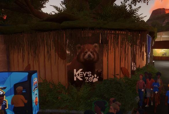 Billboards of a red panda with a logo that reads "Key's Zoo."