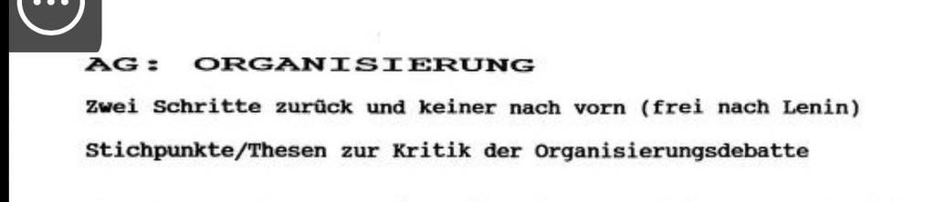 Screenshot aus dem Reader zum Kongress:“AG: ORGANISIERUNG Zwei Schritte zurück und keiner nach vorn (frei nach Lenin) Stichpunkte/Thesen zur Kritik der Organisierungsdebatte“