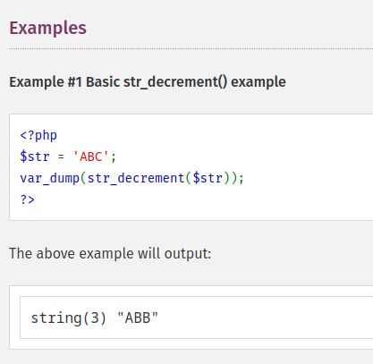 screenshot of the php docs for str_decrement