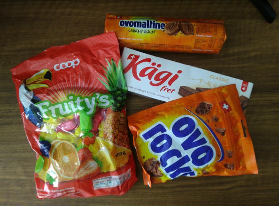 Some packages of sweets.